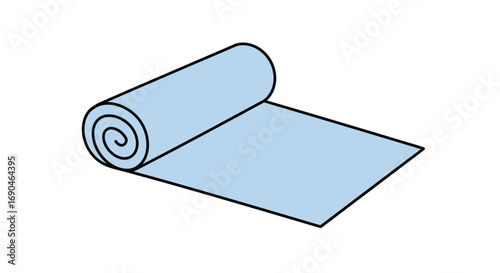 Illustration of a light blue towel partially rolled up on a white background.