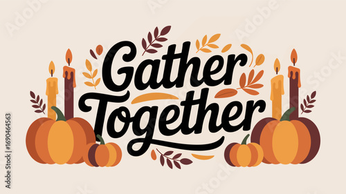 Gather together autumn harvest celebration with pumpkins candles and fall leaves in a charming silhouette style