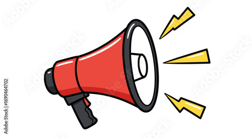 Illustration of a red megaphone with yellow sound waves emanating from it.