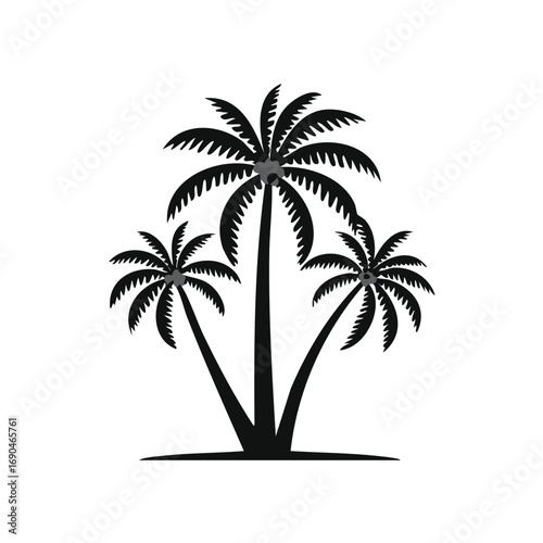 Three black palm trees with coconuts tropical silhouette