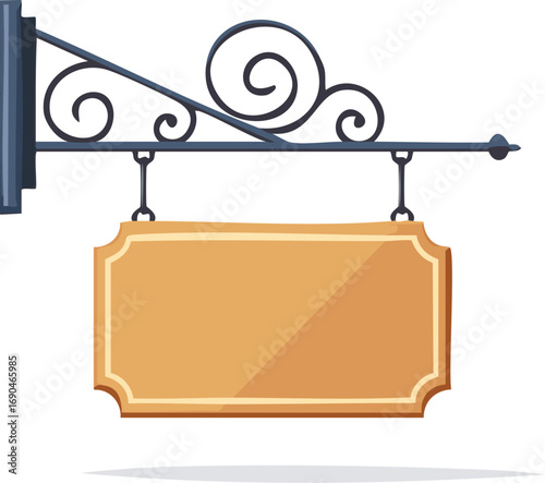 Ornate hanging sign with decorative scrollwork empty