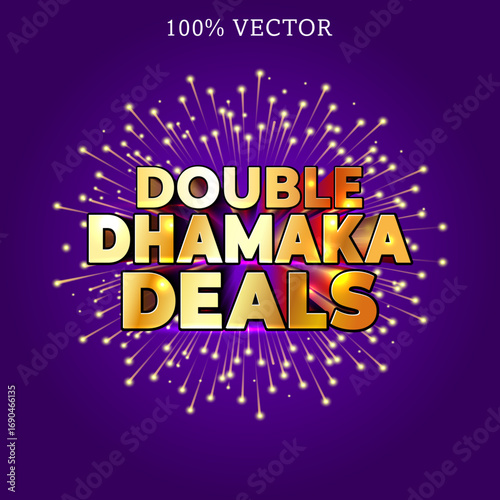 Double dhamaka deals logo design with fireworks. 2026 New year sale promotion advertisement concept.