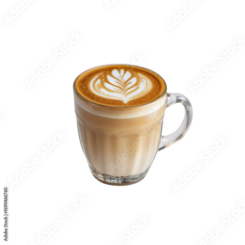 Artisan Latte in Glass Mug with Leaf Art - Coffee Beverage Photography
