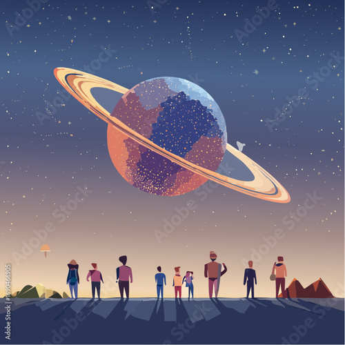 Illustration vectorielle d’une planète lumineuse formée par des drones