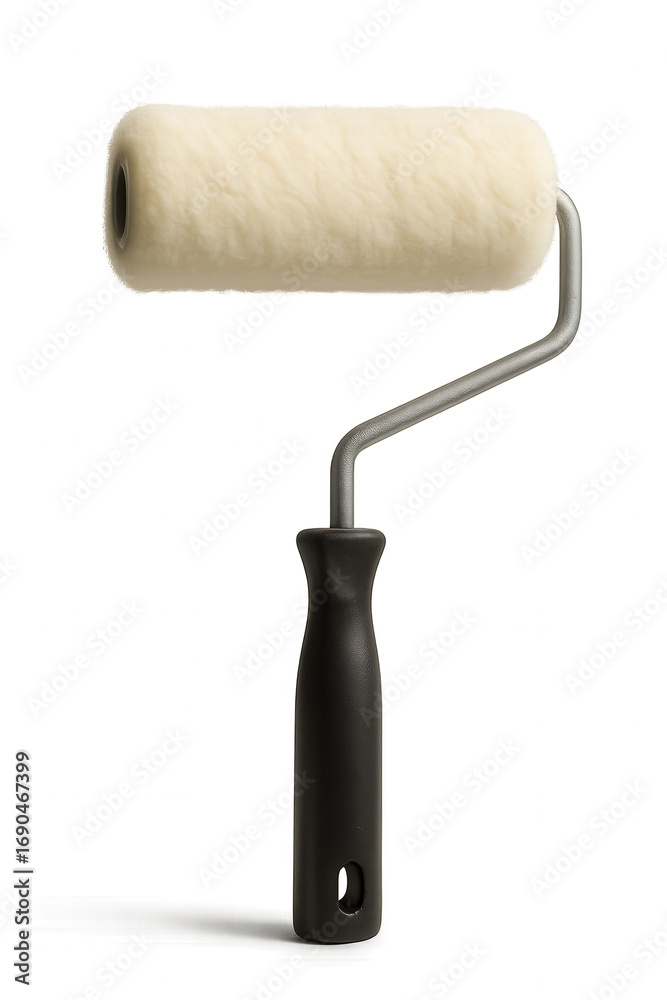 Fototapeta premium Clean paint roller brush with black handle on transparent background