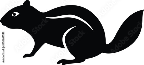 Isolated Silhouette of a Black Squirrel on a White Background