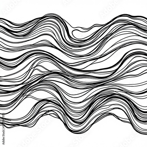 Minimilist abstract black lines forming a wavy pattern against a white background creating a dynamic composition vector