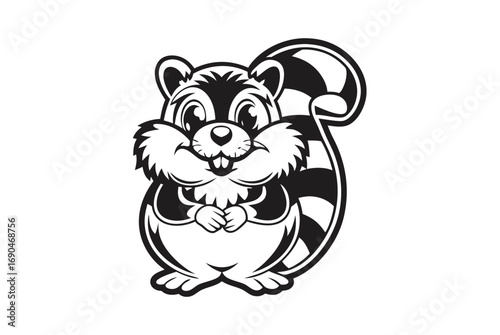 Monochrome of a cute cartoon squirrel on a white background