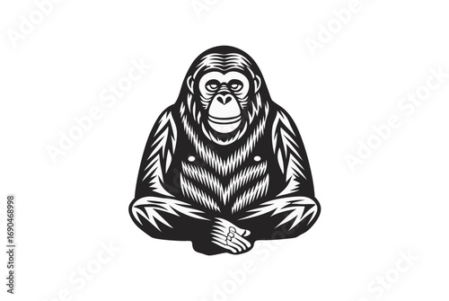 of a Sitting Orangutan with Detailed Fur on White Background