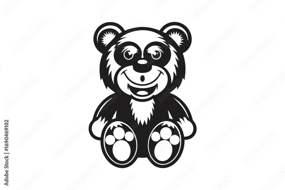 Fototapeta premium of Adorable Cartoon Bear Cub Sitting Isolated on White Background