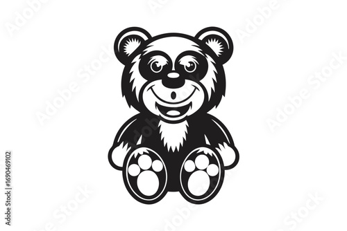 of Adorable Cartoon Bear Cub Sitting Isolated on White Background