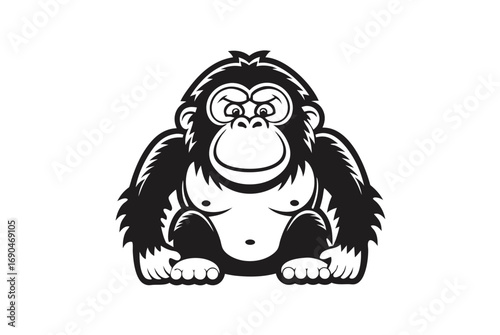 of Cartoon Gorilla Isolated on White Background Silhouette Design