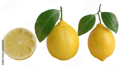 Wallpaper Mural Three Lemons and a Lemon Half with Green Leaves on Transparent Background Torontodigital.ca