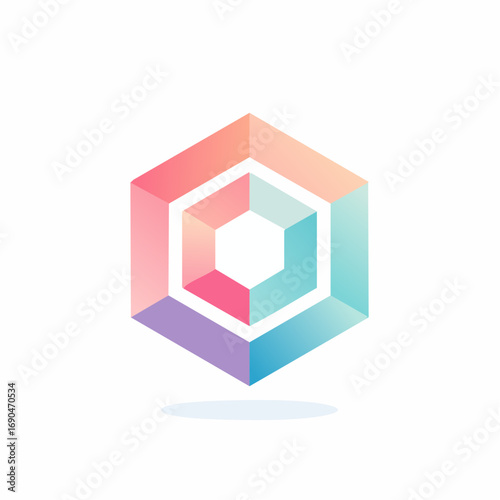 Pastel gradient hexagon geometric vector icon in pink and blue