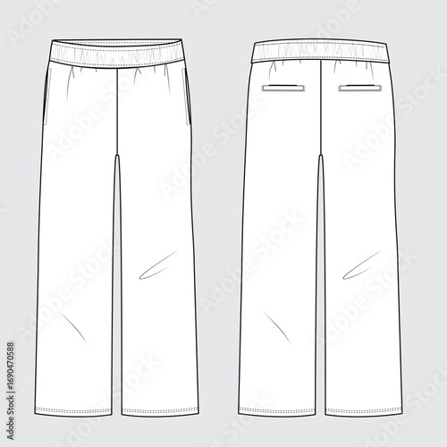 Pajama pant technical drawing fashion flat sketch vector illustration template for ladies