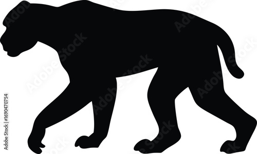 Silhouette of Walking Baboon on White Background Isolated Clip Art