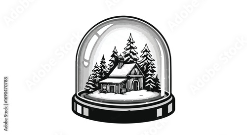 Charming snow globe with a cozy cabin nestled amongst pine trees, evoking winter wonder and holiday spirit.