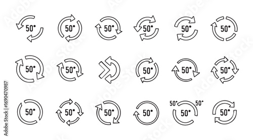 Collection of circular arrows and percentage icons with fifty silhouette