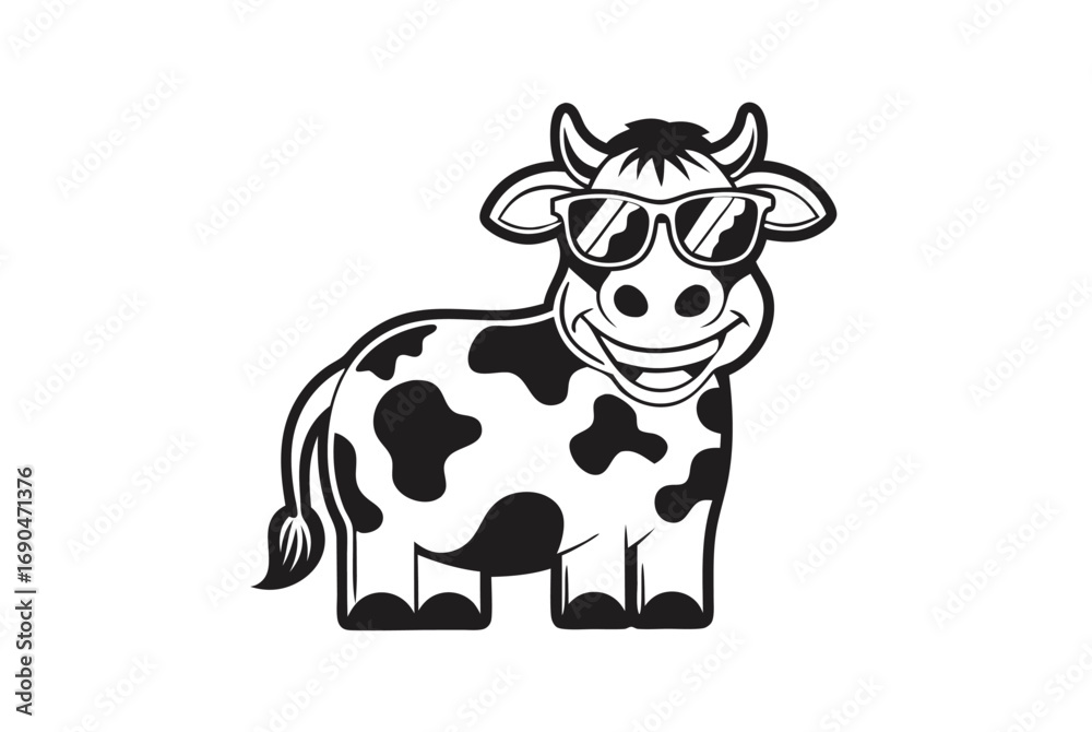 Fototapeta premium Smiling Cow with Sunglasses on White Background