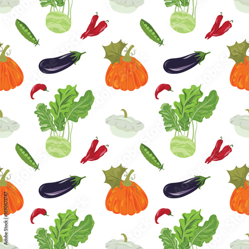Vegetable Seamless Pattern, Harvest Mix Repeat, Market Veg Motif