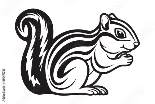 Squirrel Silhouette with Bushy Tail on White Background