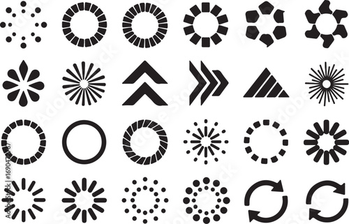 Diverse compilation of loading icons and symbols, presenting a variety of design approaches and ideas isolated on white background