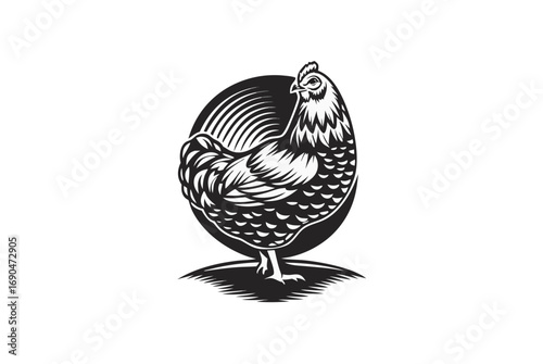 Stylized of a Chicken in Silhouette with Detailed Feathers