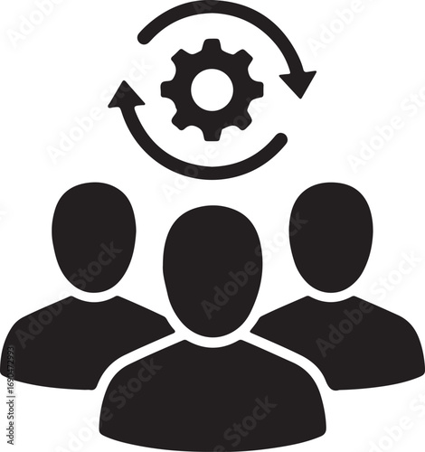 Teamwork process icon vector isolated on white background business management, collaboration, and workflow optimization symbol with gear and arrows