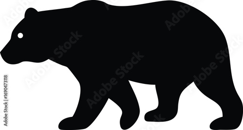 Walking Black Bear Silhouette, Minimalist Animal on White Background Art