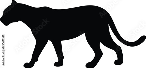 Walking Feline Silhouette on White Background Wild Cat Icon Design