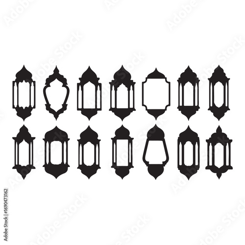 Collection of decorative ramadan lanterns vector illustration isolated on white background set of traditional muslim lamp silhouettes in different shapes