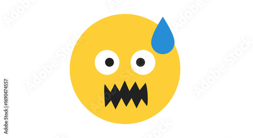 Foto Yellow emoji face with wide eyes and jagged teeth, showing fear and sweat