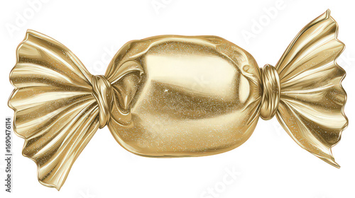 Gold Glittery Candy Wrapper Isolated on Transparent Background