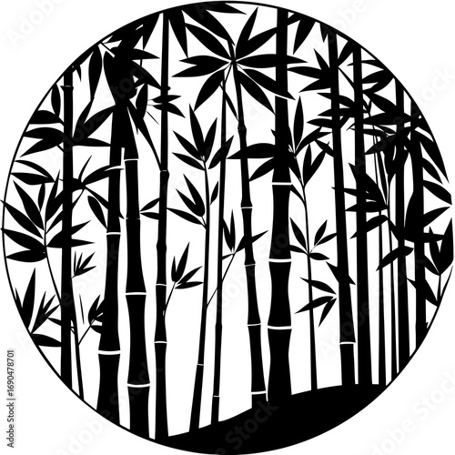 Vector illustration of bamboo tree branches with green leaves creating an abstract pattern