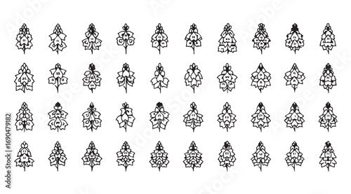 Collection of intricate decorative geometric ornate elements silhouette