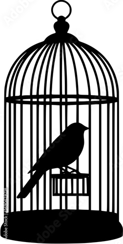 vector of a bird in cage silhouette
