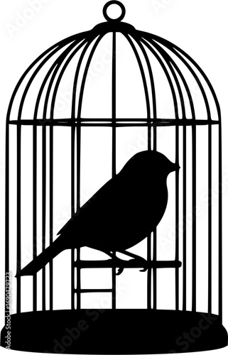 vector of a bird in cage silhouette
