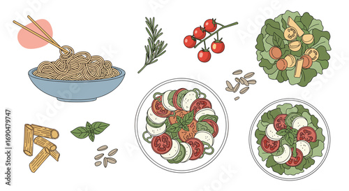 A delicious spread of fresh ingredients showing a healthy meal preparation with vibrant colors