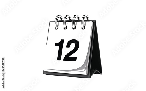 Clean vector graphic icon of a desk calendar displaying number 12, symbolizing important dates, time management, and event planning for various applications