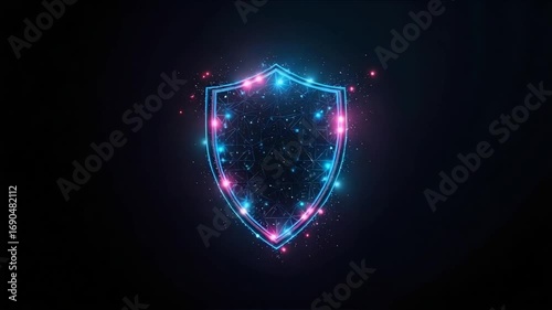 Digital Shield Icon Appearing as Glowing Network in Dark Background