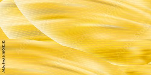 Beautiful smooth elegant wavy light yellow satin silk luxury cloth fabric texture, abstract background design. Copy space.