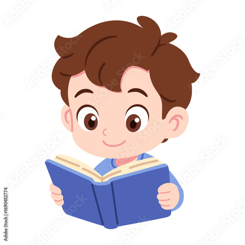 illustration of a cute boy reading a book