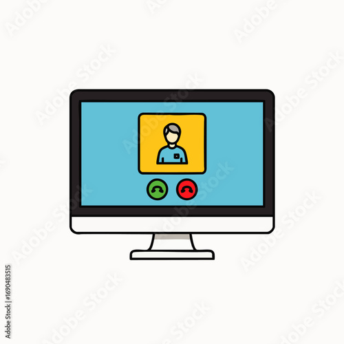 A modern computer monitor displays an active video call interface, symbolizing remote communication, online meetings, and virtual collaboration in a digital world.