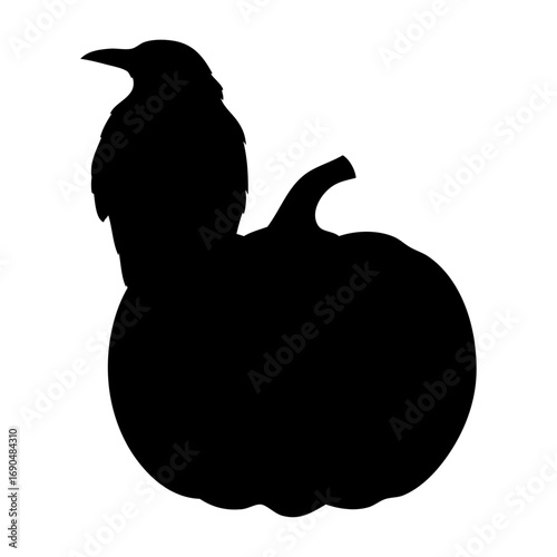 Logo con silueta de cuervo en calabaza de Halloween para su uso en invitaciones y tarjetas