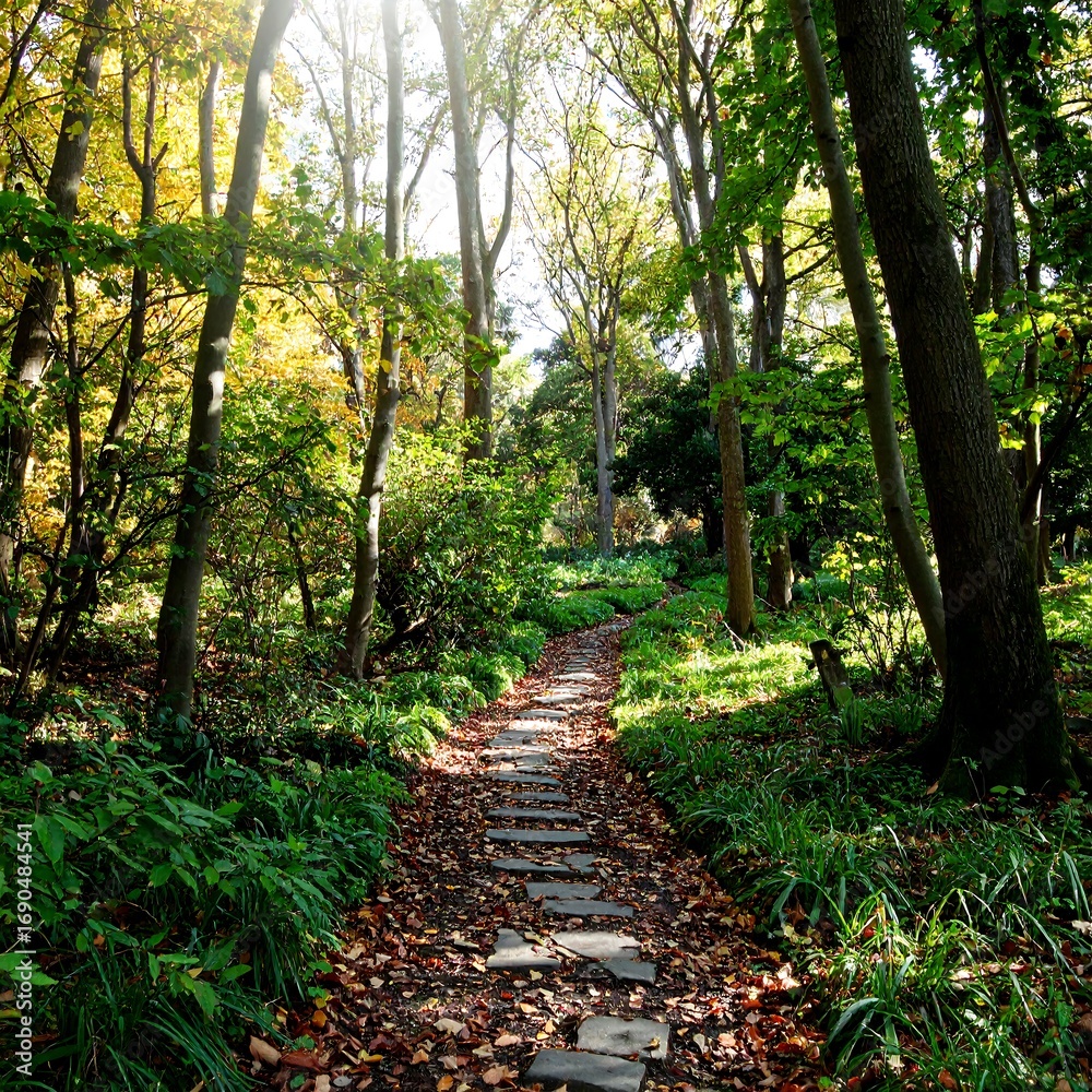 Obraz premium Sunny forest path in autumn