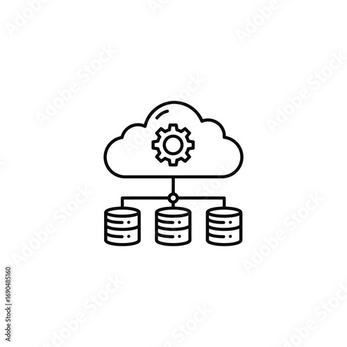 Cloud computing database management system isolated on white background, representing data storage and processing