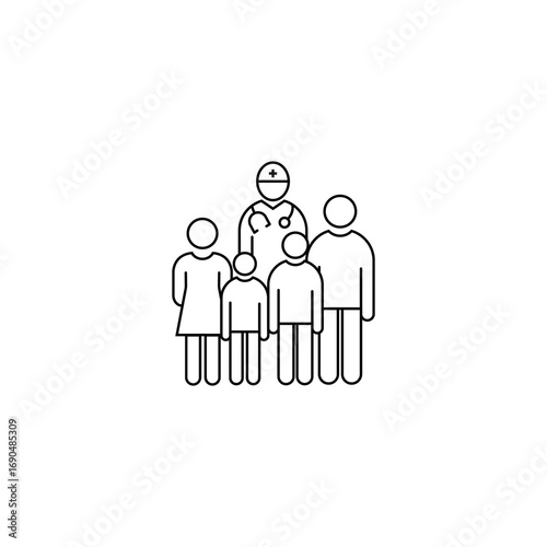 Family doctor with stethoscope and family members isolated on white background medical care and healthcare
