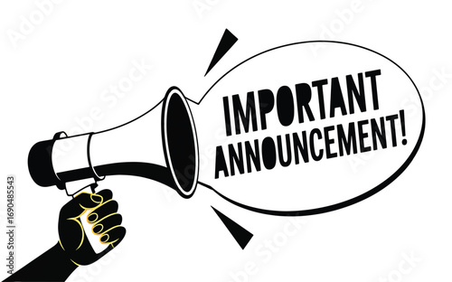 Vector graphic of a hand holding a megaphone for a public announcement or business alert
