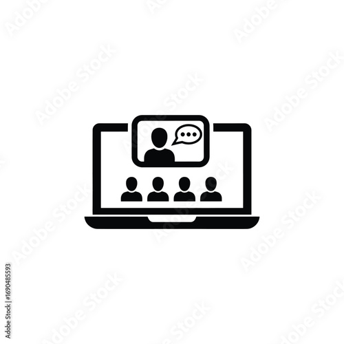 Online video conference on laptop isolated on white background vector icon virtual meeting concept