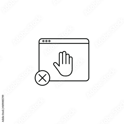 Website blocked icon isolated on white background, representing restricted access and content filtering with hand and cross